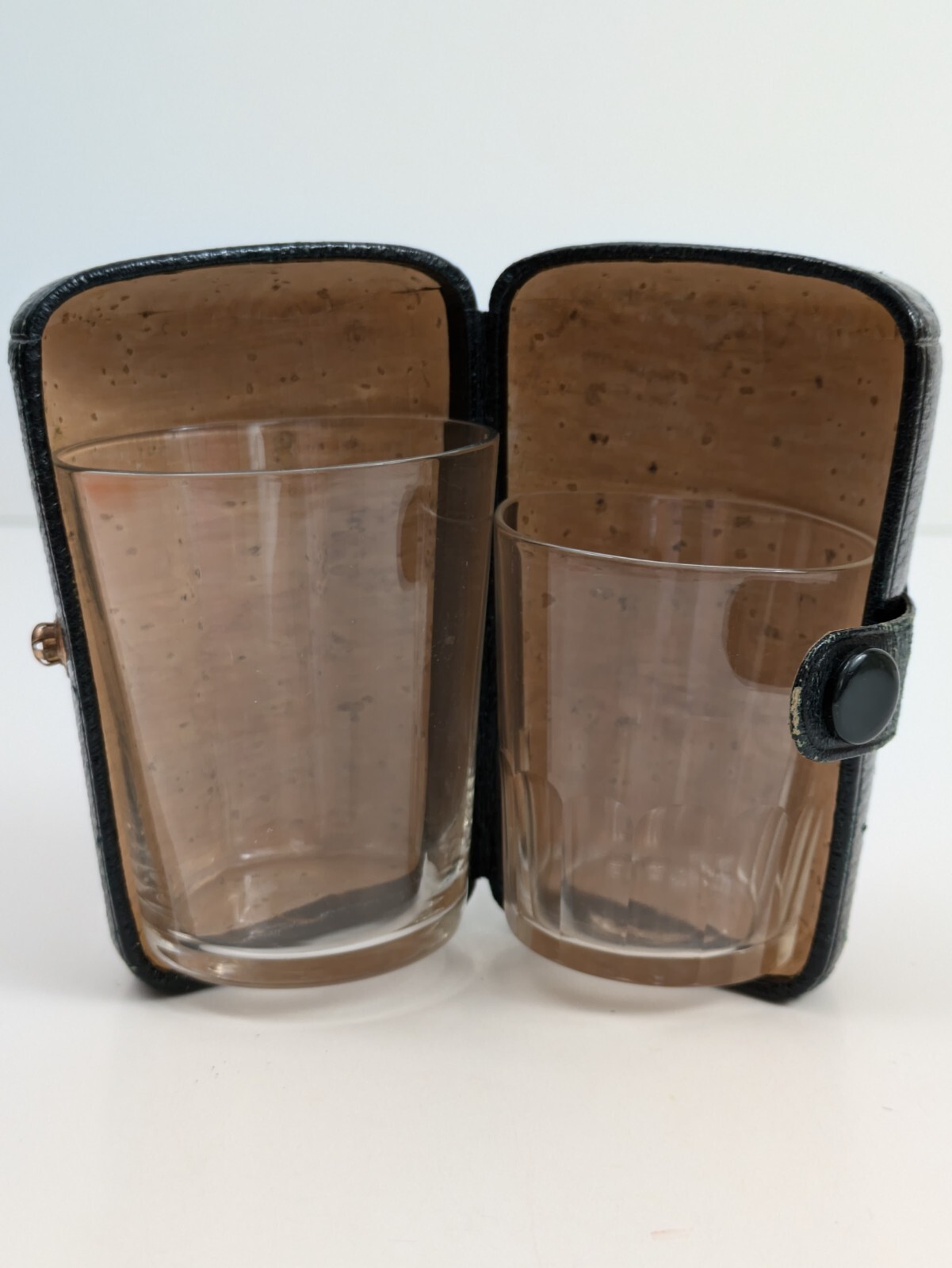 2 Small Shot Tot Glasses in Leather Traveling Case Circa Early 20th Century