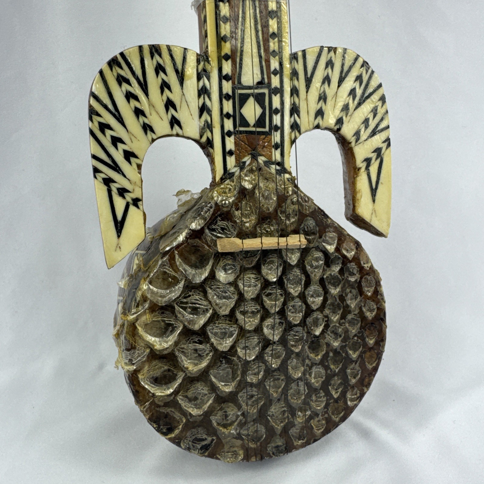 Vintage Asian Rawap Musical String Instrument Snakeskin Design 23 Inches Long