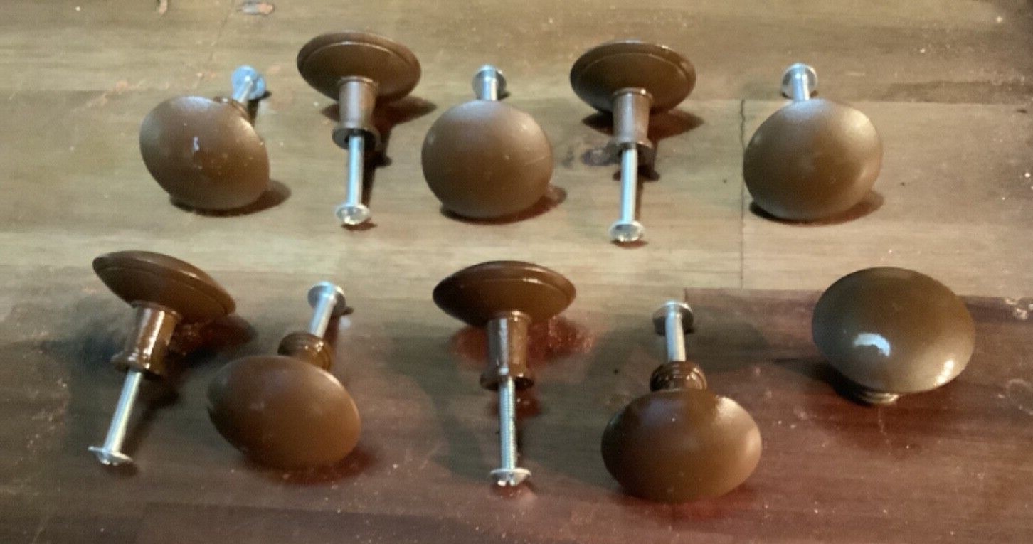 10 Ten Single Screw Mount Knobs Draw Pulls Handles Brown 1.5” Heavy Metal Set
