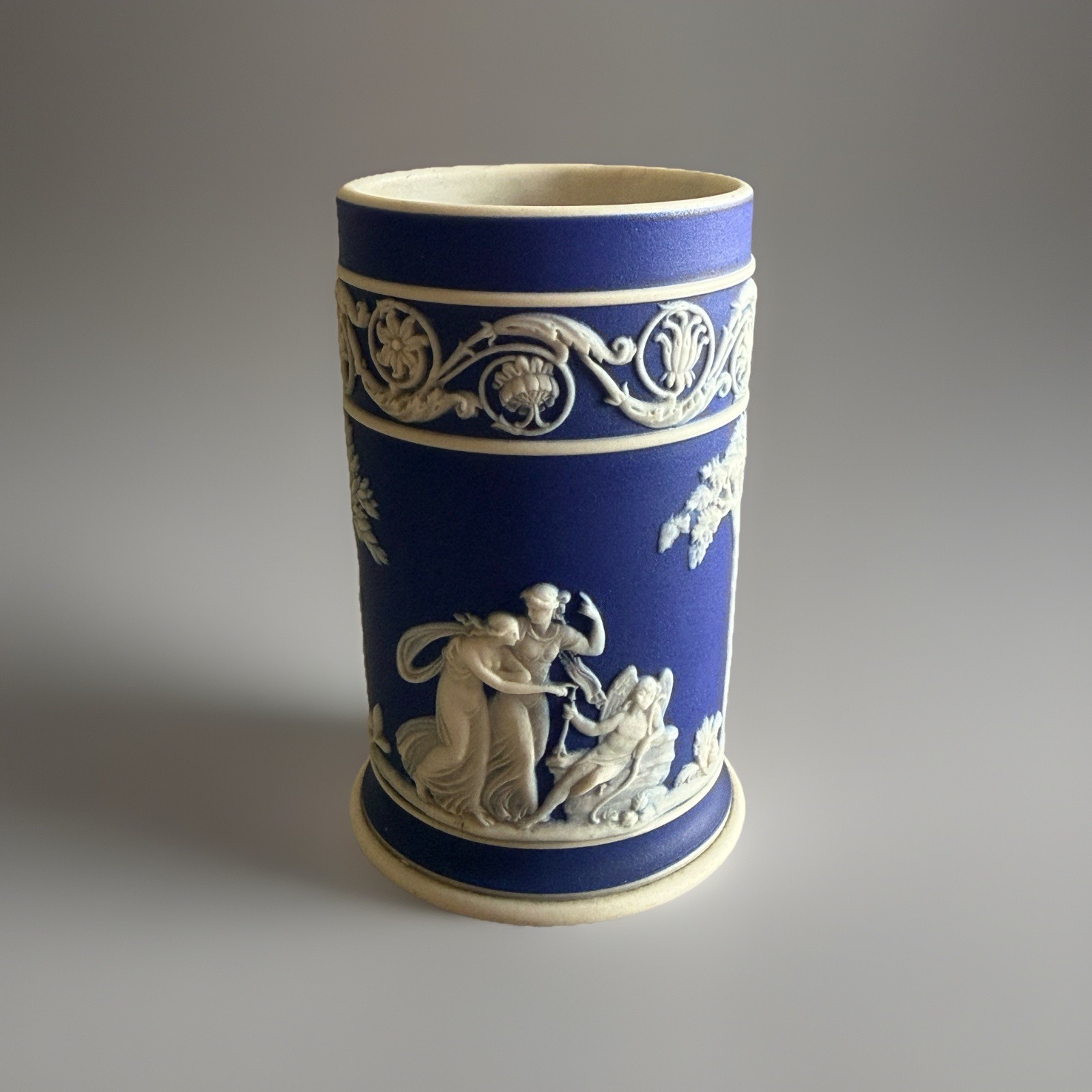 Antique Wedgwood Portland Blue Jasperware Spill Vase, 3.5” C 1869