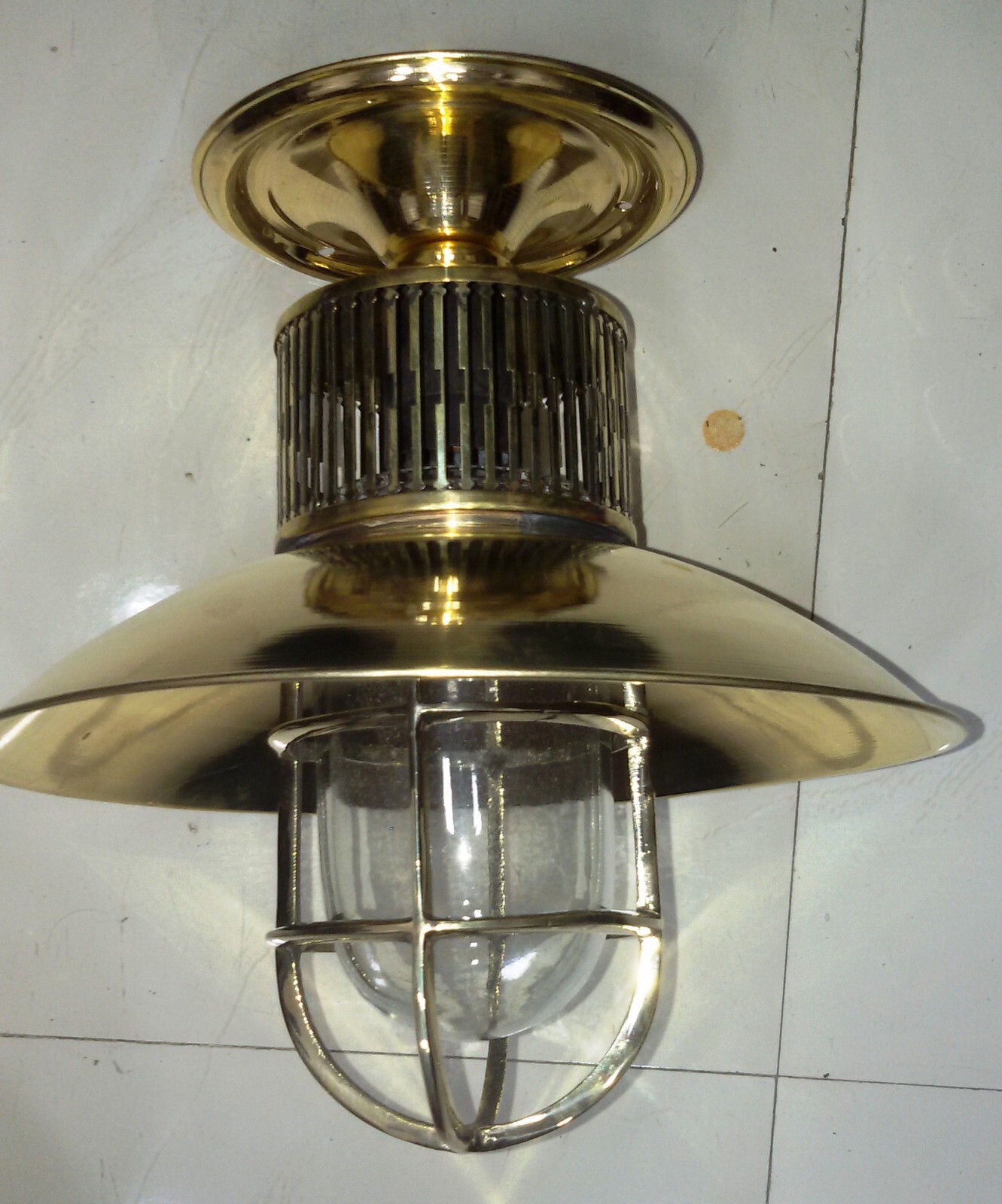 Post Mount Marine Brass Bulkhead Ceiling Light – Victorian Style with Shade Cap