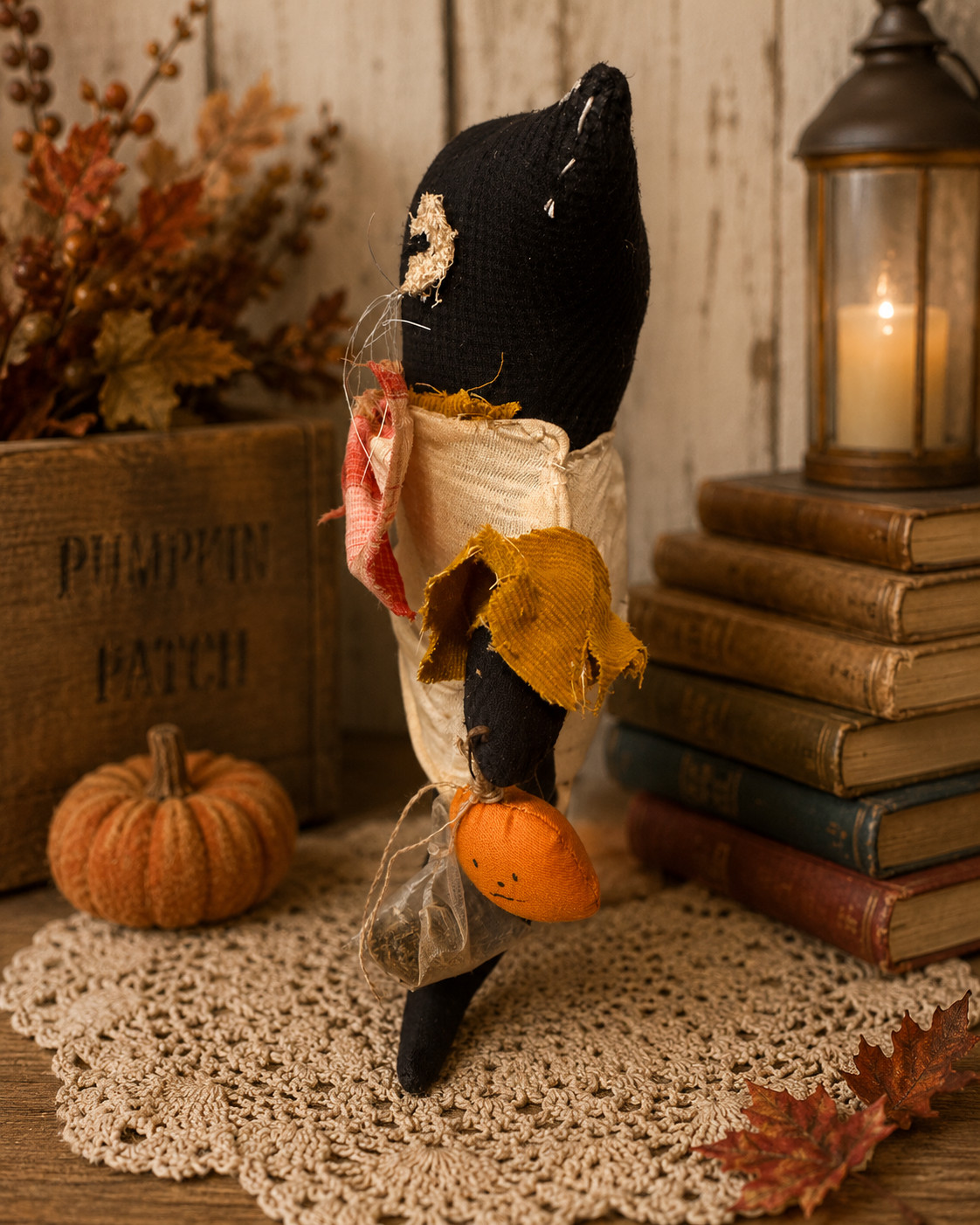 Jasper Brambletail Primitive Black Cat Doll | Handmade Fall Farmhouse Decor