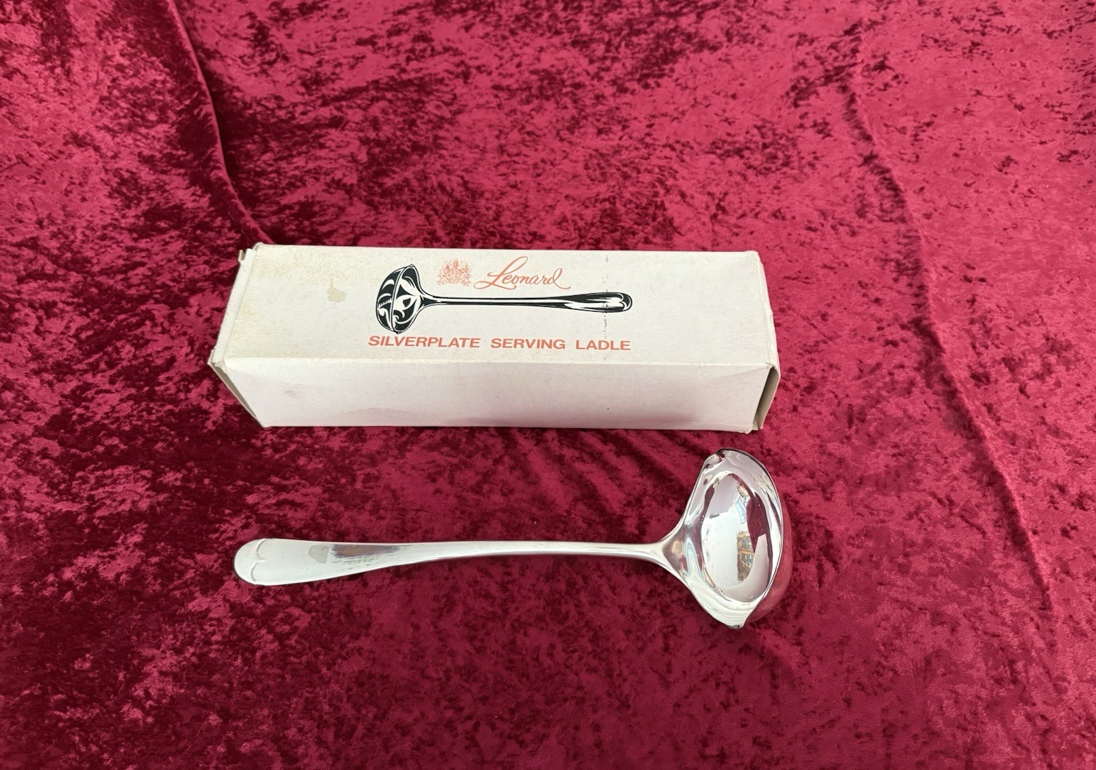 Vintage LEONARD Italy 689/U Silverplate 13” LADLE Pre Owned, ORIGINAL BOX