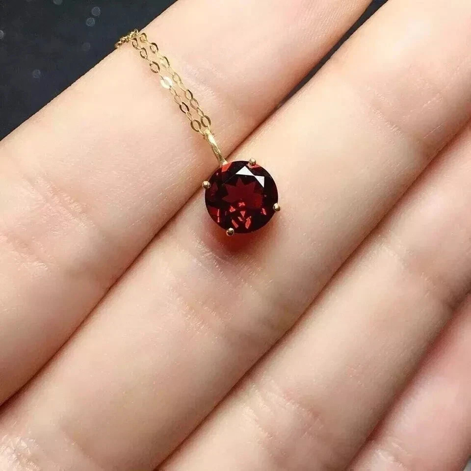 2Ct Round-Cut Lab Created Red Garnet Women Solitaire Pendant 14K Yellow Gold FN