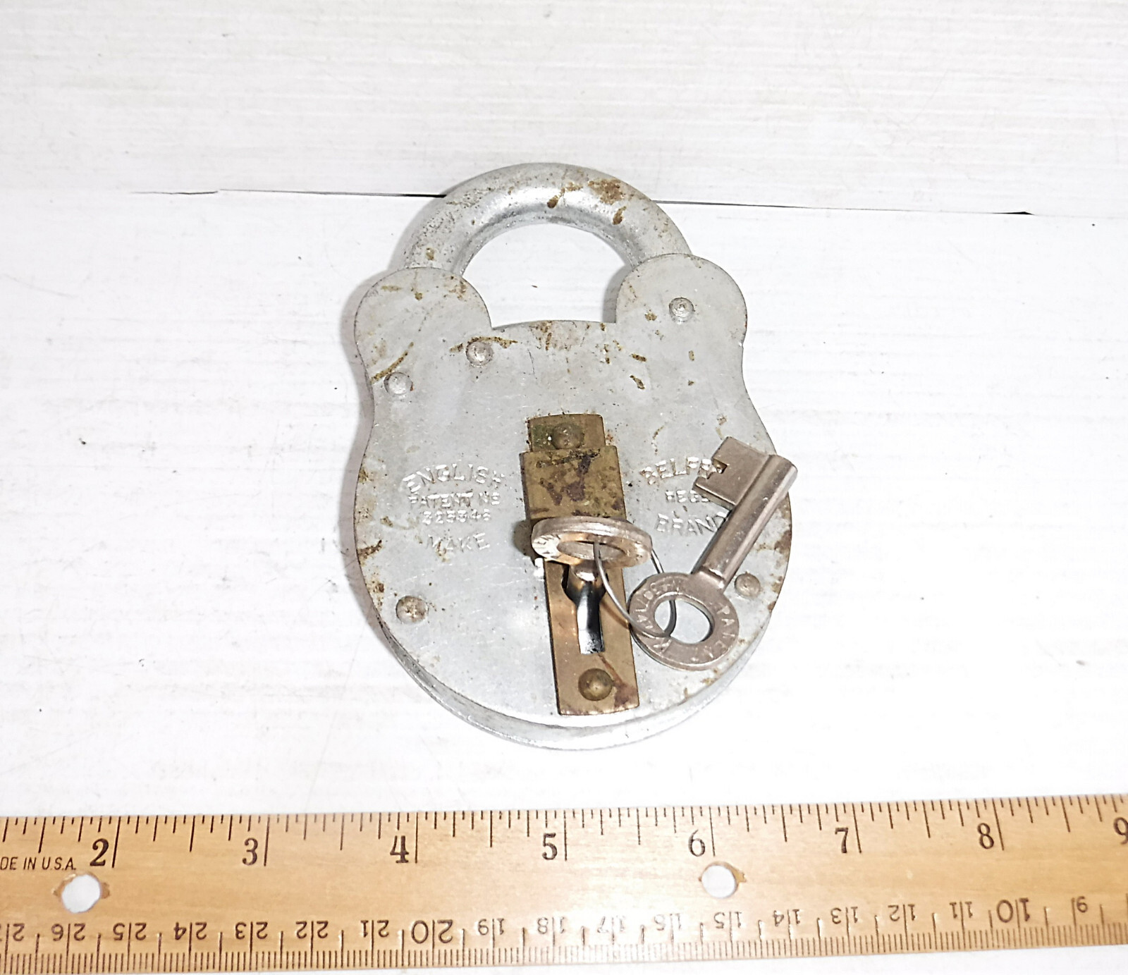 Belfry brand Vintage antique Steel Padlock slide cover with two keys