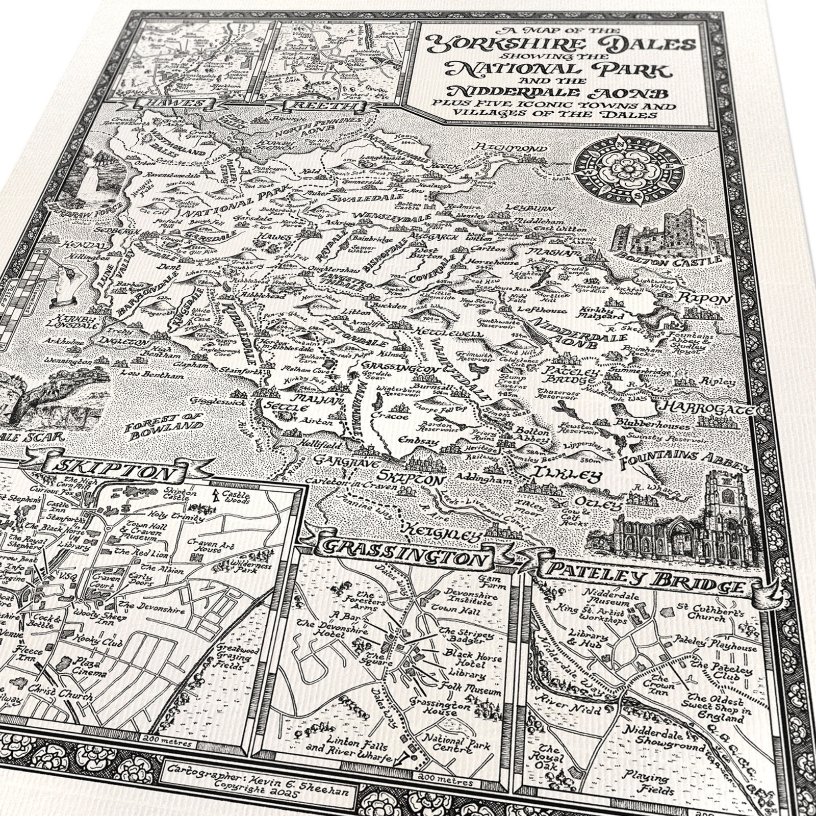Yorkshire Dales Map [with mount] – Fine Art Prints Hand Drawn by Manuscript Maps