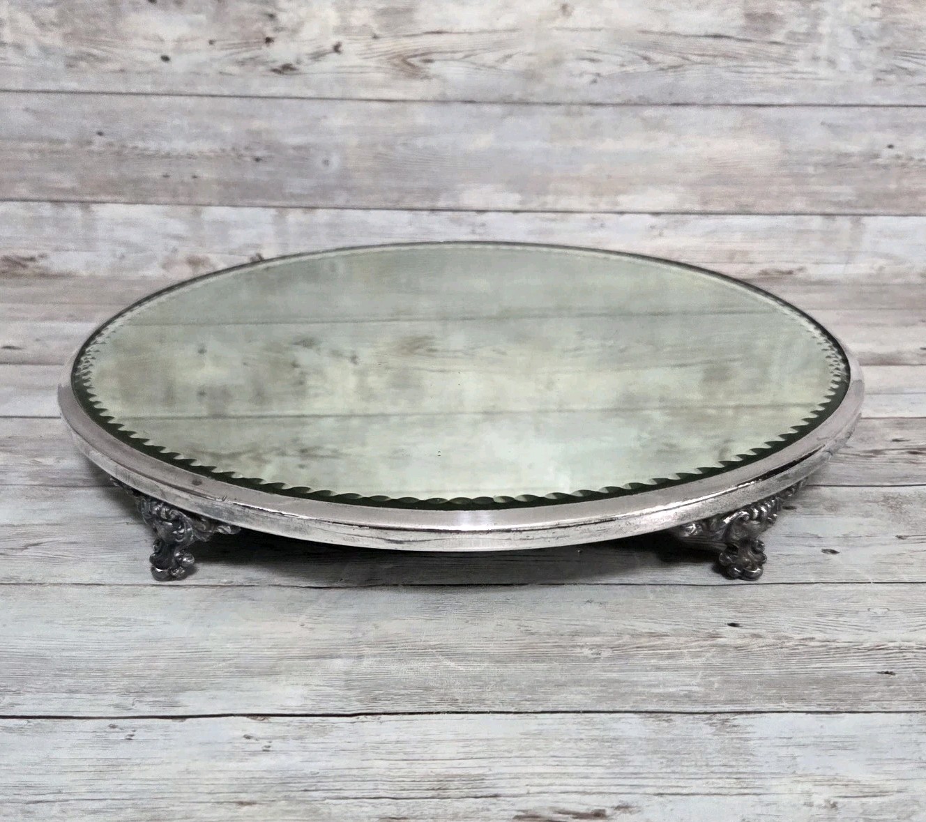Antique Silverplate Mirror Plateau Victorian Forbes Silver Plate 12″ Beveled
