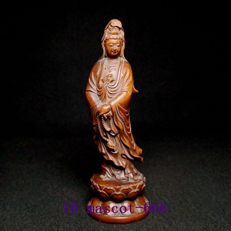 4.7 Inch Chinese boxwood hand carved Kuan-yin Avalokitesvara Statue Collection