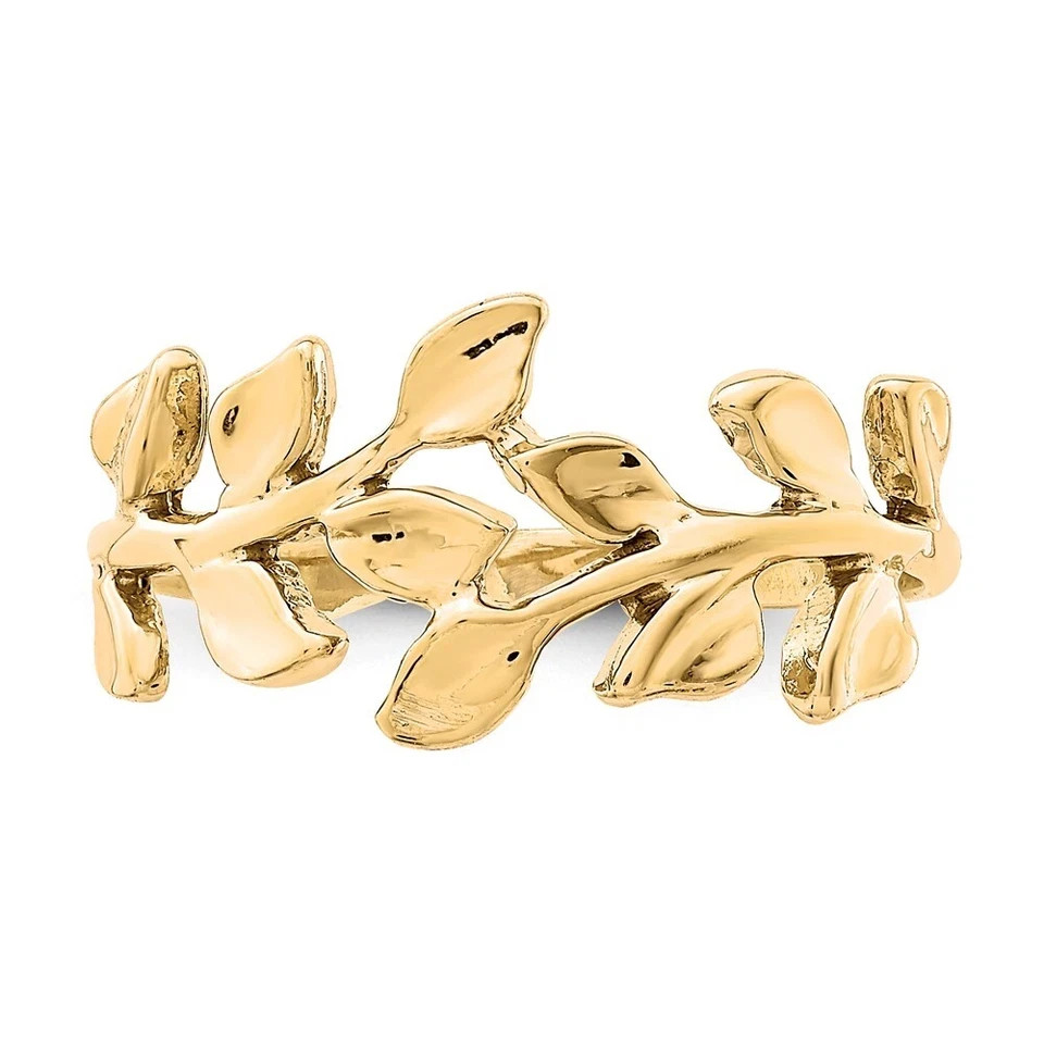 100% Solid 14K Yellow Gold Plated Wedding Women Band Leaf Thumb Ring 925 Silver