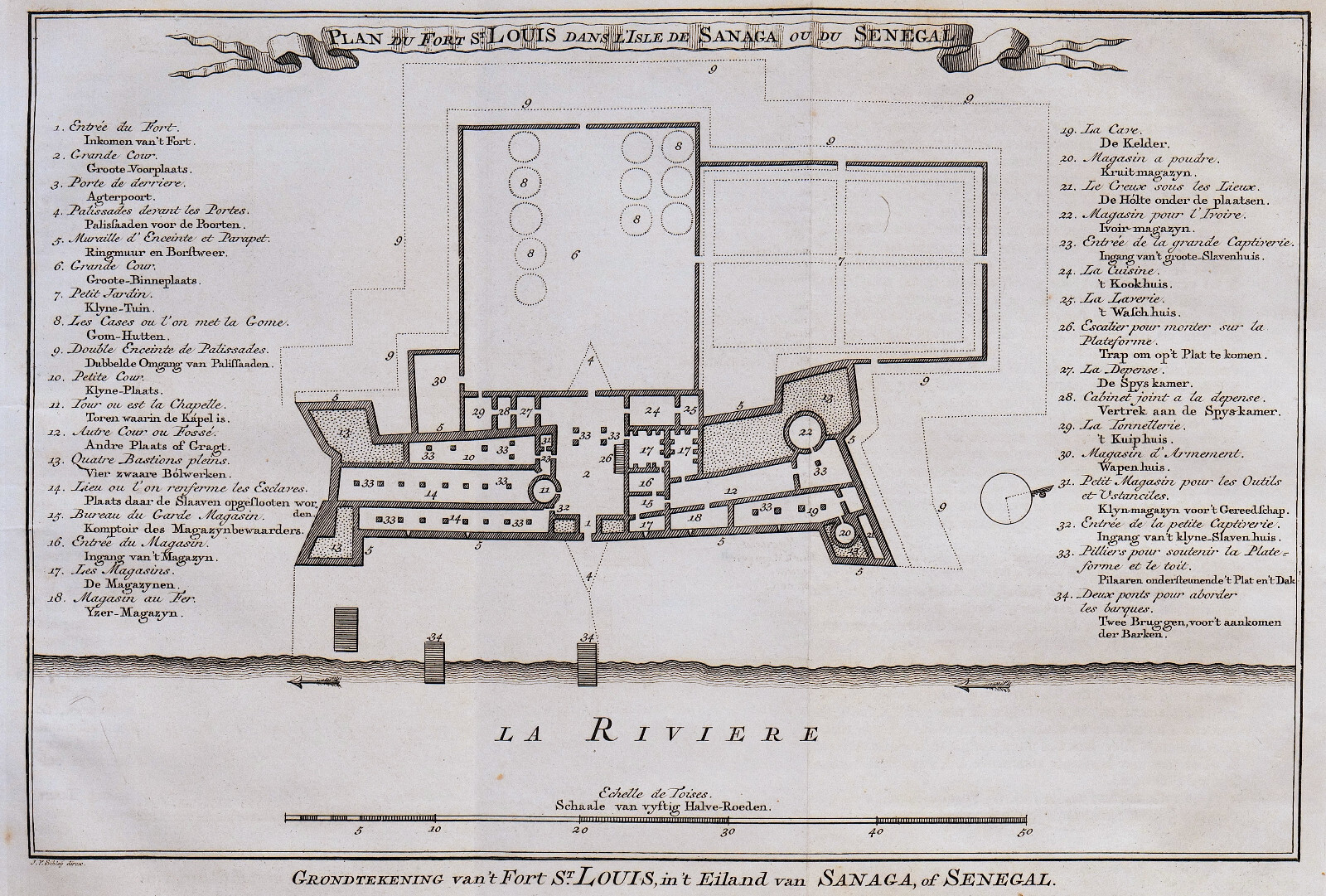 SENEGAL SANAGA “Grondtekening van’t fort S.T Louis” 1760 J. van der Schley