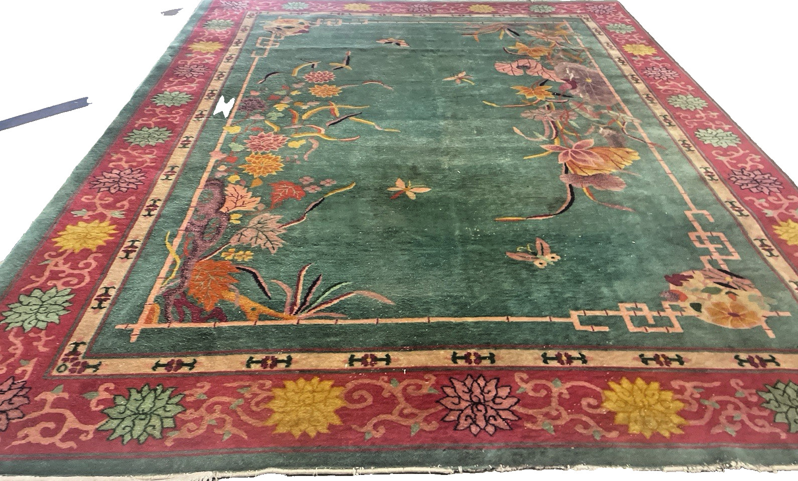 ANTIQUE CHINESE ORIENTAL ART DECO RUG DRAMATIC DESIGN