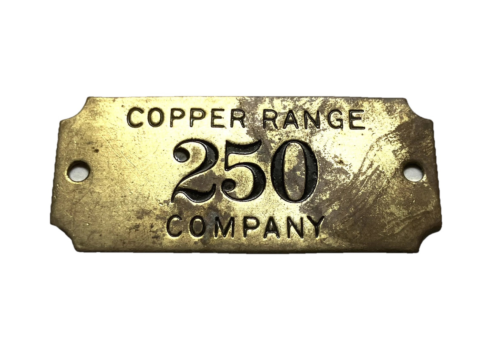 Copper Range Company Number 250 Tag White Pine Michigan Vintage Brass Mining Tag