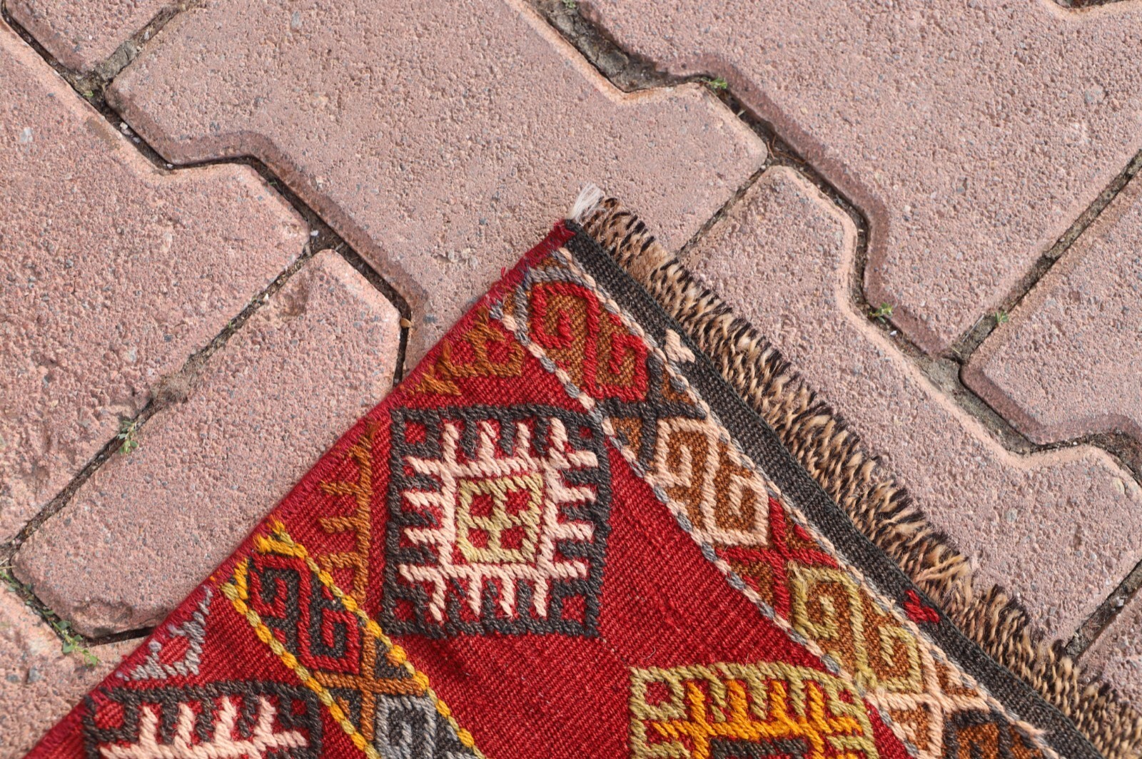 Oushak Handmade Carpet Red Kilim Turkish Rug Cappadocia Embroidered Rug 2x4ft