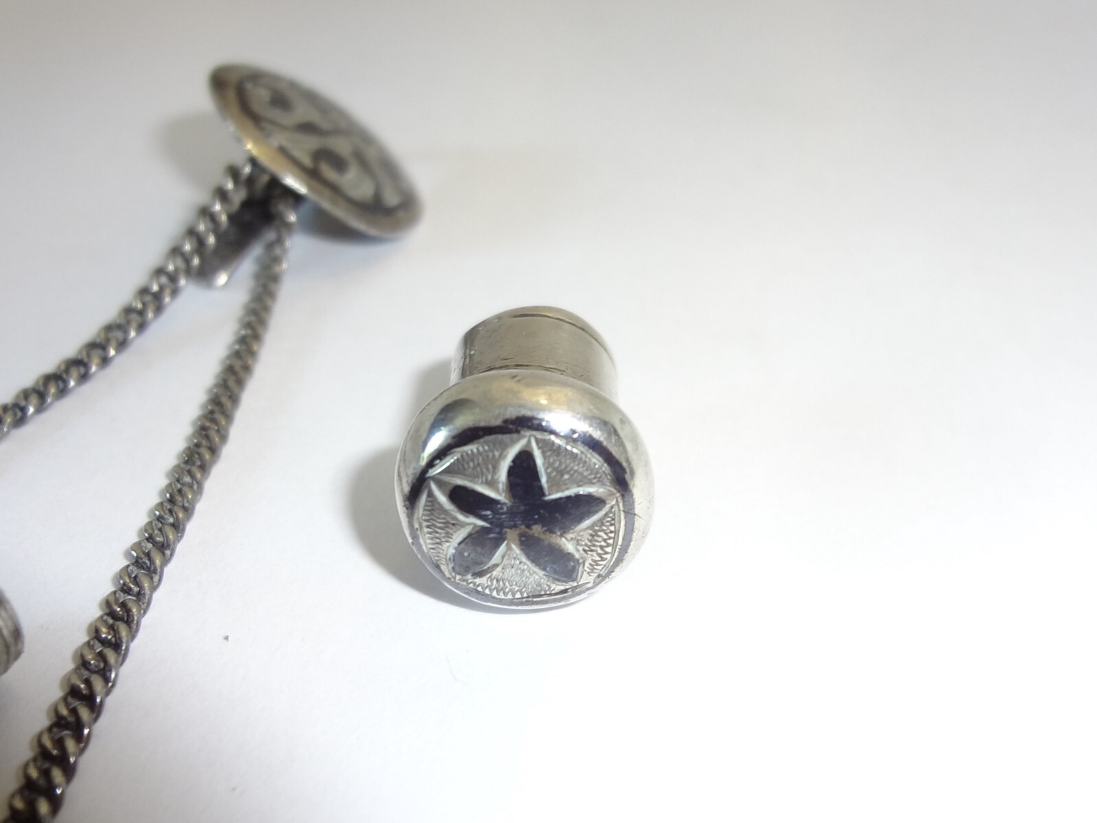 Antique Russian Sterling Silver Niello Chatelaine Perfume Scent Flask Bottle