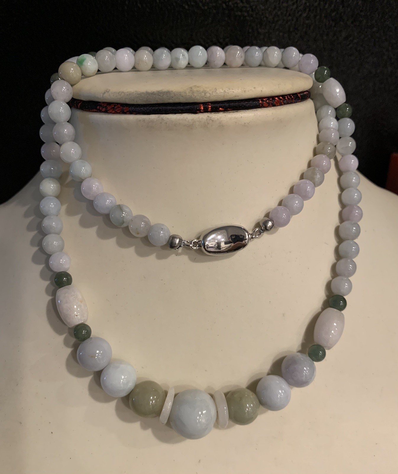 100% Natural Grade A Untreated Multi-Color Jadeite Jade Beads Necklace 22” J#003