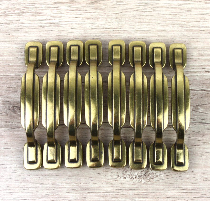 (8) VTG Mid-Century Art Deco Keeler KBC Drawer Pull Handles Polish Brass N16643