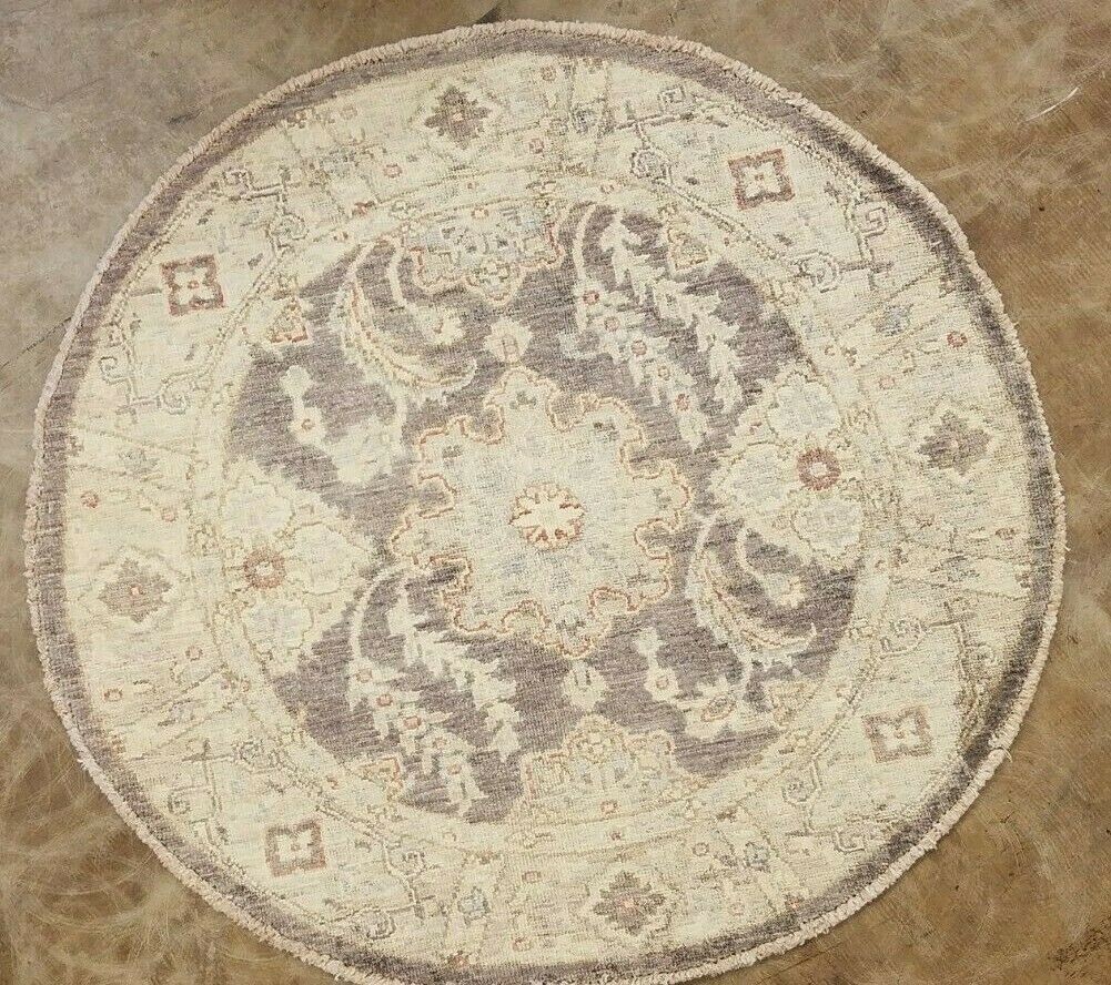 3’*ROUND SELECTIVE HAND-KNOTTED TURKISH OUSHAK TRIBAL PESHAWAR RUG VINTAGE WOOL
