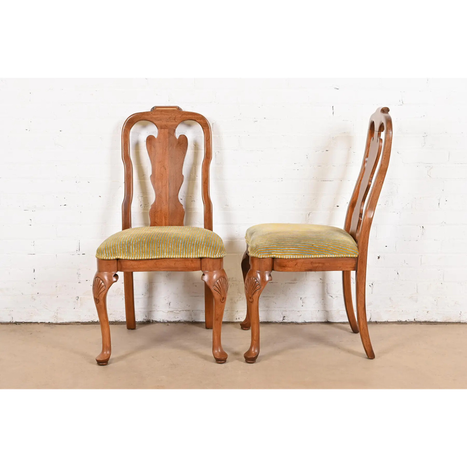 Davis Cabinet Company Queen Anne Solid Walnut Dining Chairs, Set of Six