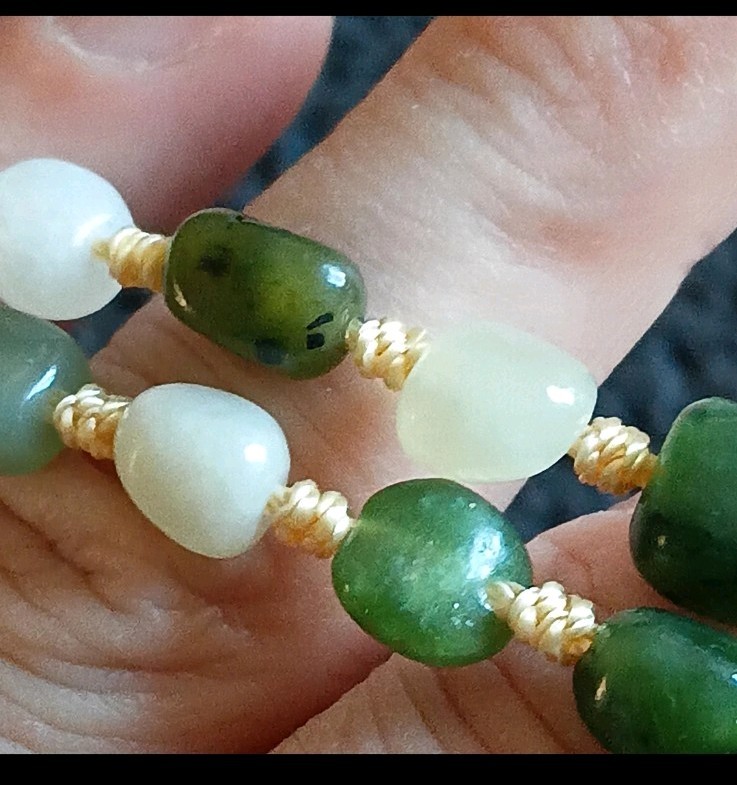 Tibetan Agate/ Hetian Jade Pre 1800s Lianshi 3 Eye Dzi Bead Prayer Necklace