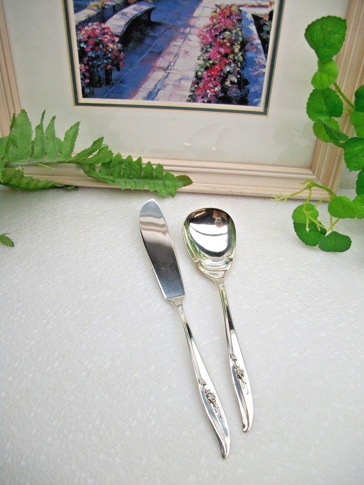International 1847 Rogers MAGIC ROSE Master Butter Knife & Sugar Spoon Set 1963