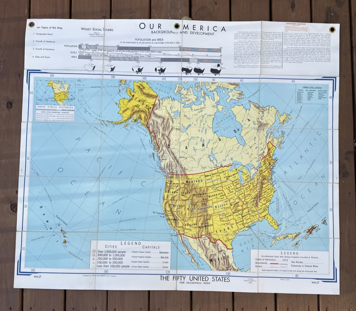 Denoyer-Geppert Continential United States Hang Heavy #20037 Classroom Map-1966