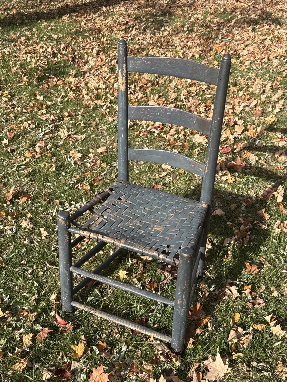 Antique 18th Century Ladder Back Chair Woven Seat Primitive Americana Old Paint
