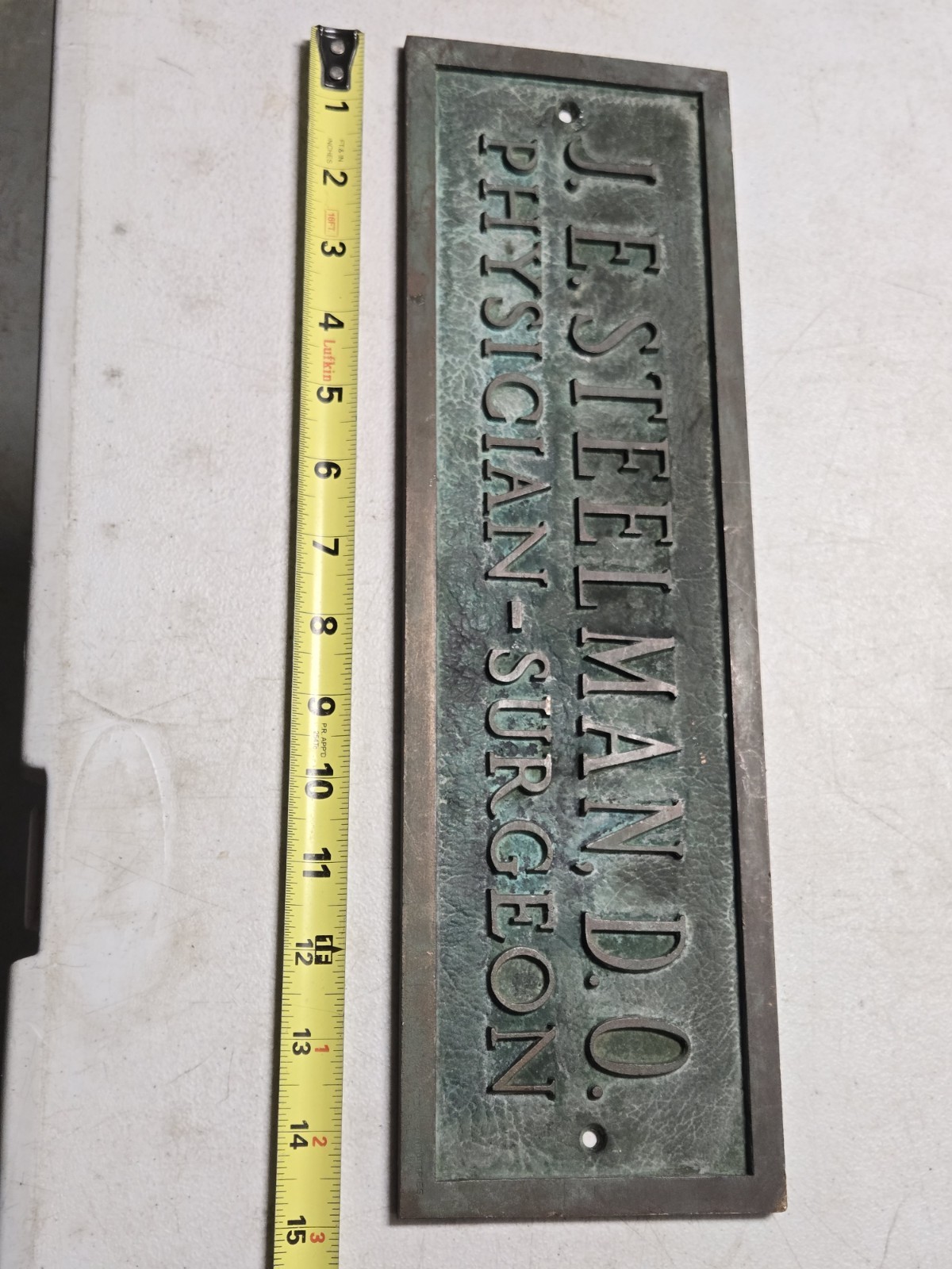 Old Antique Bronze Brass Plaque Dr Steelman Physician Surgeon Advertising Sign