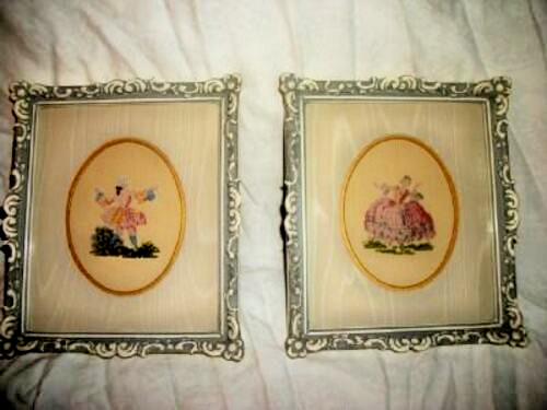 Cottagecore Petit Point Pictures French Romantic Couples Ornate Frame Hudson Bay