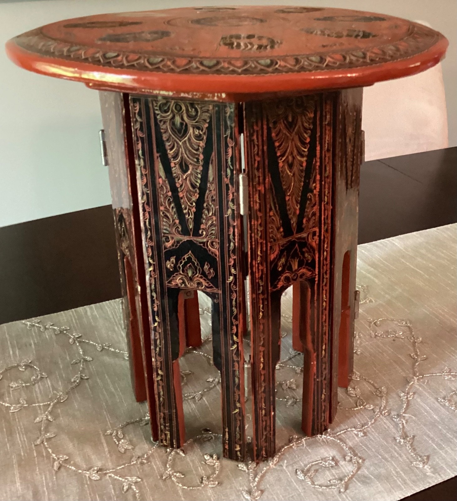 Burmese Lacquerware Octagonal Folding Tea Table