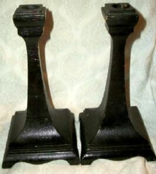 Arts & Crafts Mission Candle Holders Woos Alligatored Finish Antique Primitive