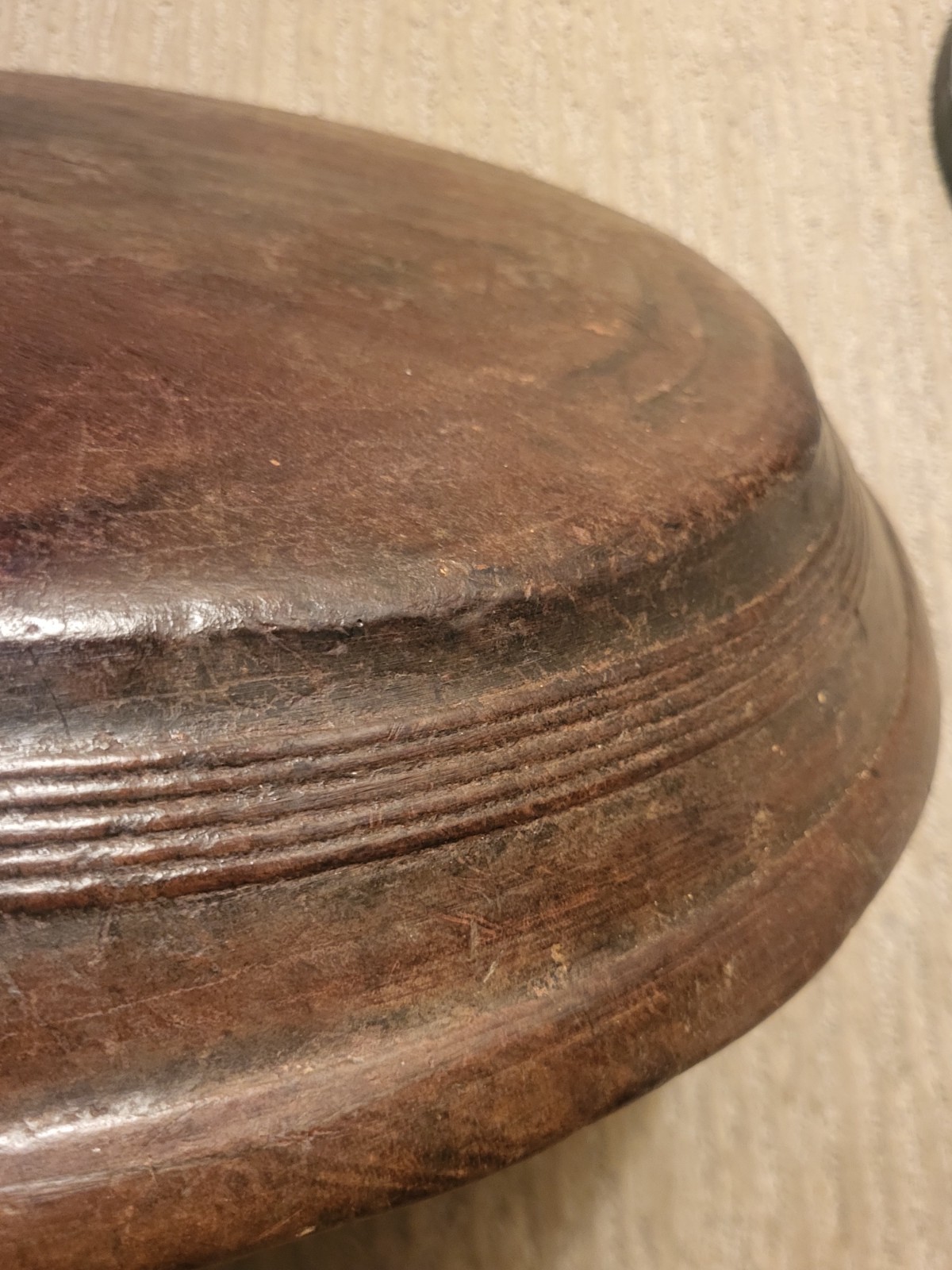Antique Primitive Extra Large 22” Hand Turned Rare Wood Bowl 2.5 In Deep