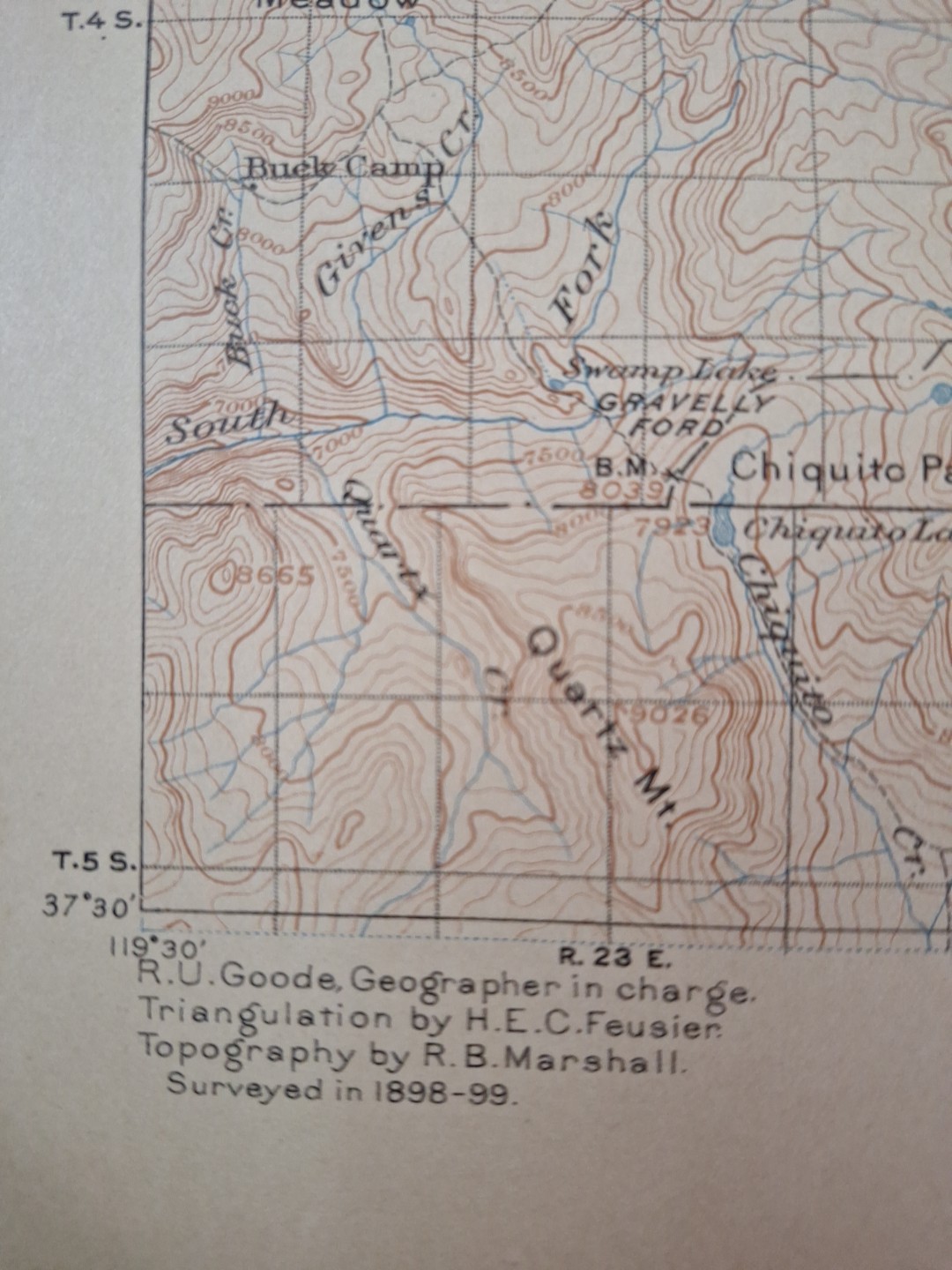 California Topographical Map Original Lyell 1904 Ed 1901 Reprint 1910 USGS