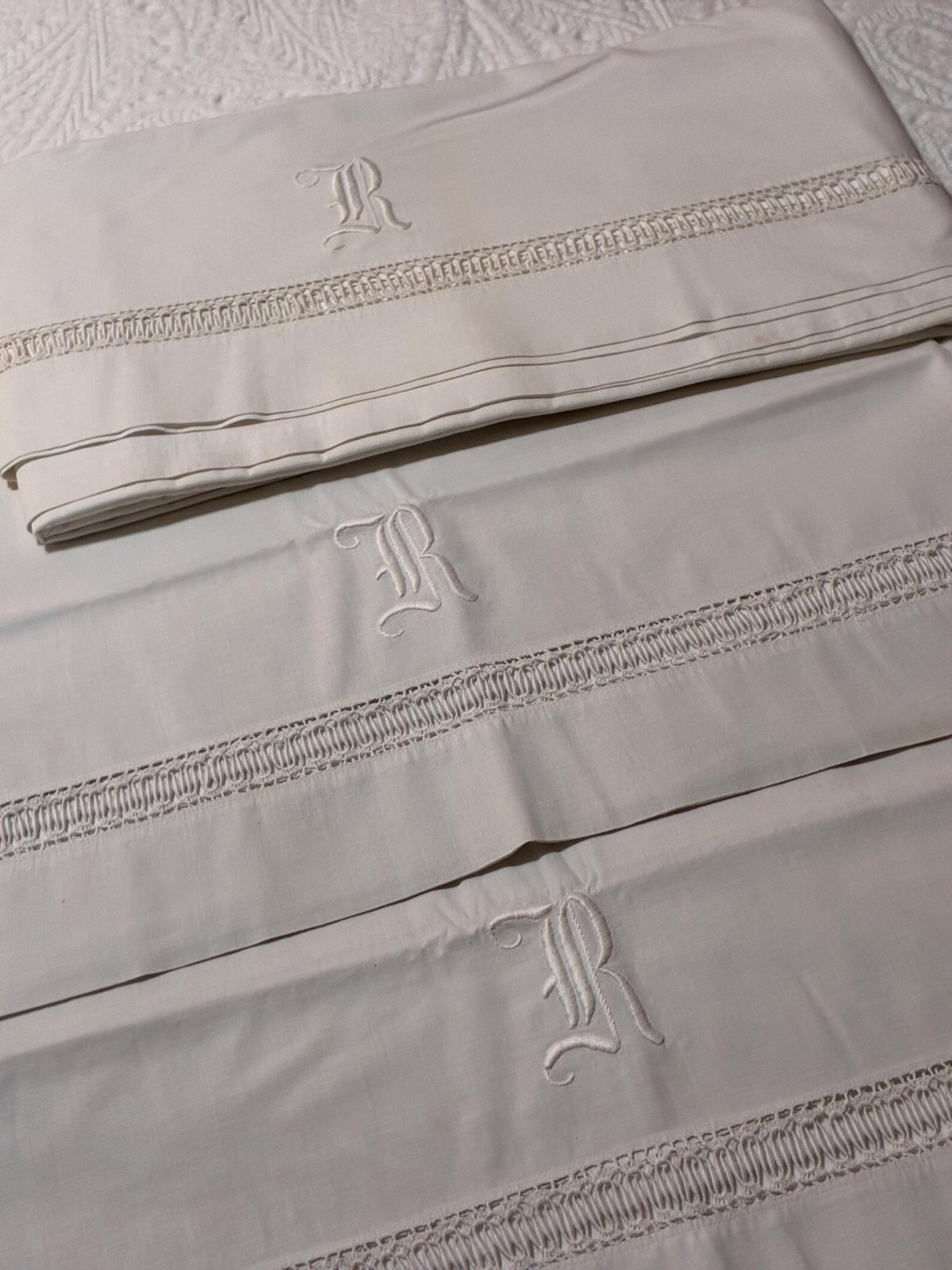 Vintage Full Bed 3 Pc. Set ~ Flat Sheet & Two Pillowcases ~ Monogram Initial R