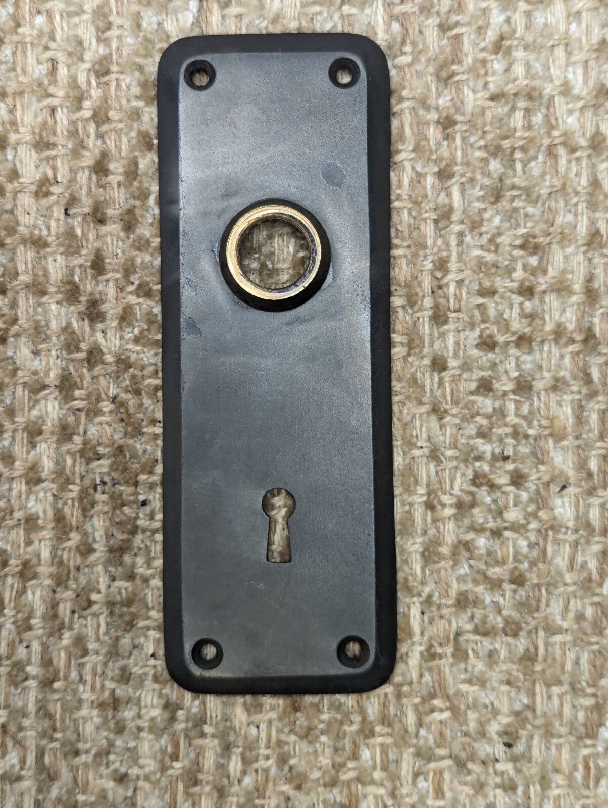 2 3/8″ x 6 3/4″ Antique Cast Iron Door Knob Plate With Brass Neck