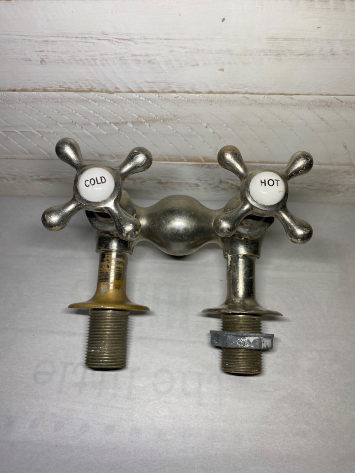 Antique Mueller hot cold faucet nickle salvage good antique cond claw foot tub