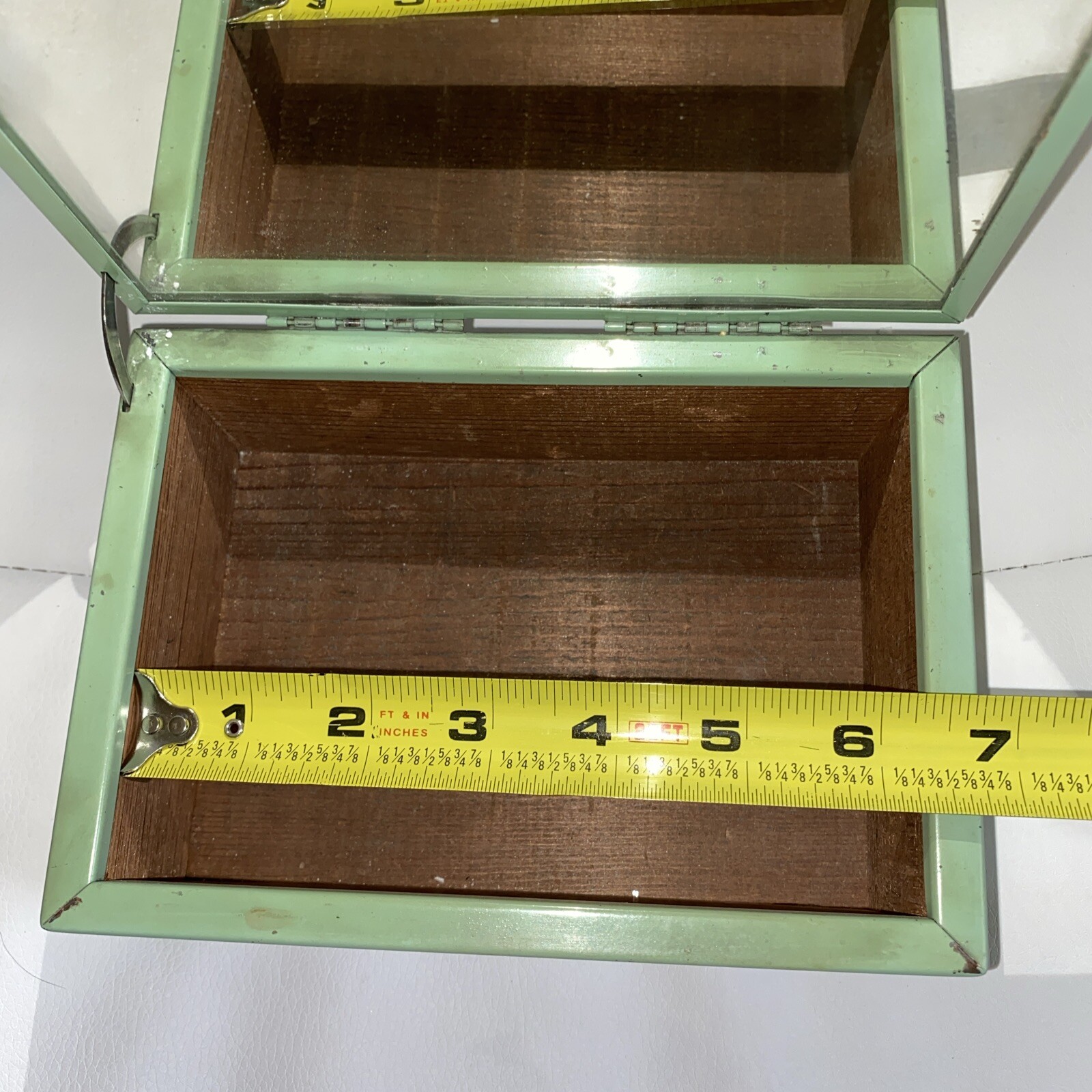 ART DECO CHROMIUM DRESSER JEWELRY BOX SILHOUETTE GREEN METAL WOOD INTERIOR 1920s