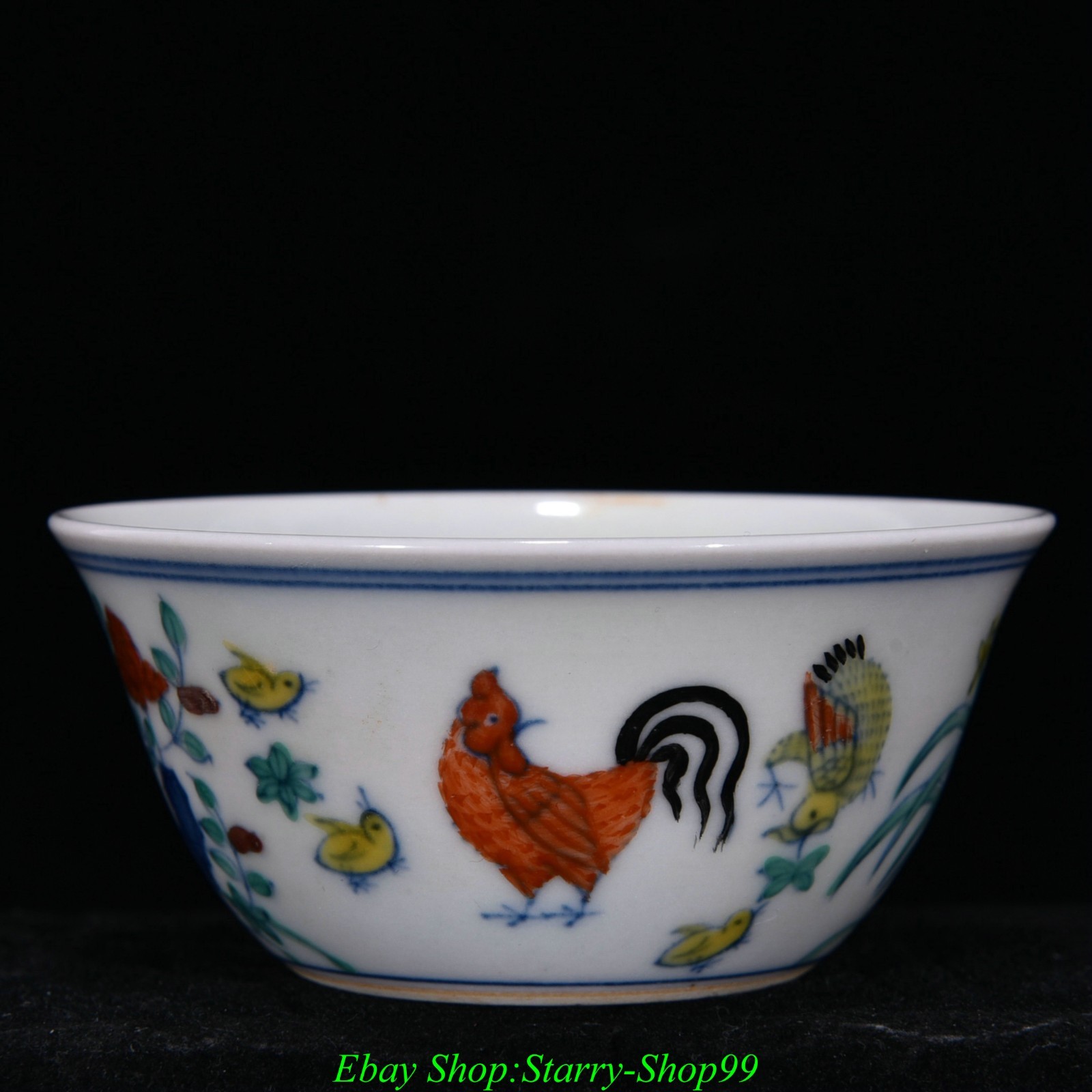 3.3″ Ming Chenghua Marked Doucai Porcelain Fengshui chicken Teacup Cup Mug
