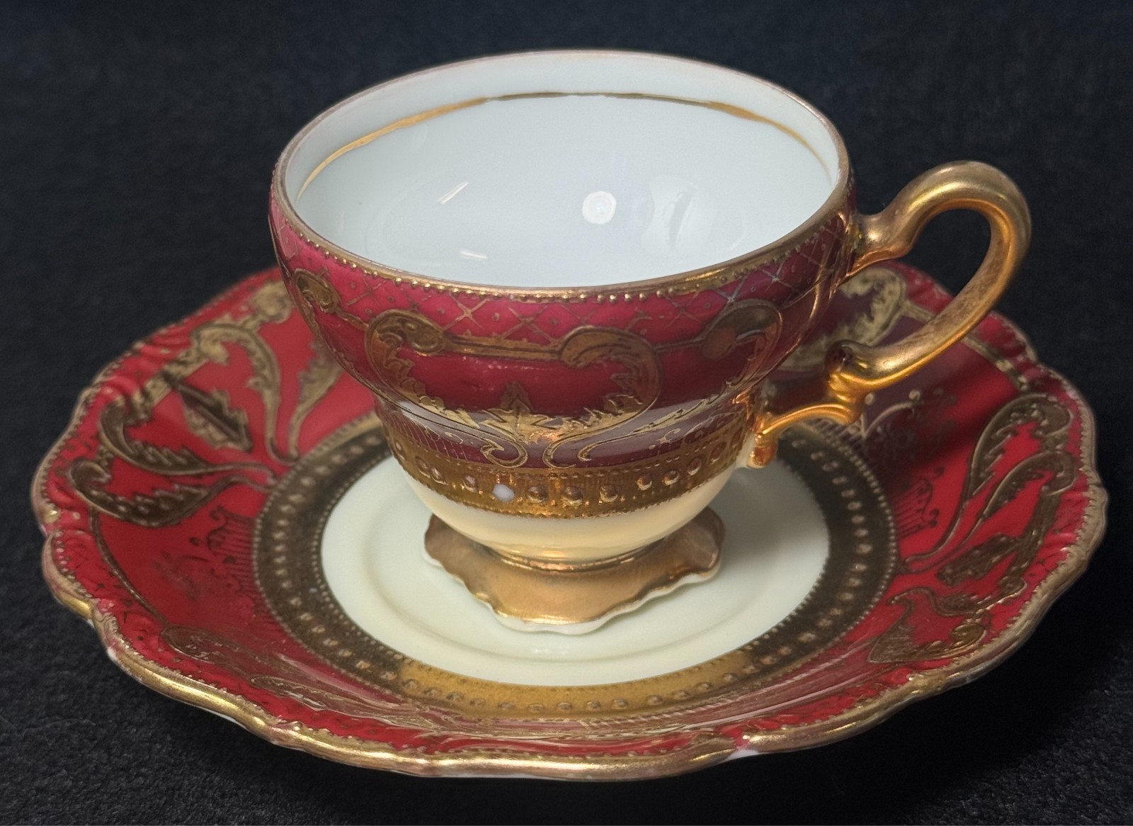 Vintage Burgundy Red & Gold Demitasse Cup & Saucer Set