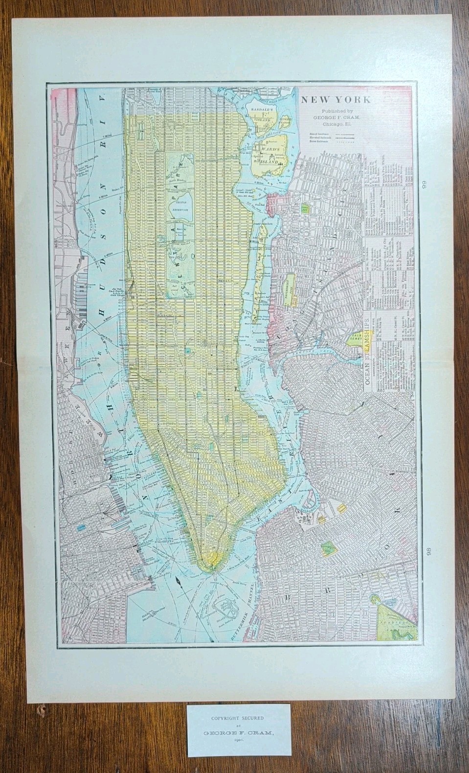 Vintage 1901 NEW YORK CITY NY Map 14″x22″ Old Antique Original ELLIS ISLAND NYC