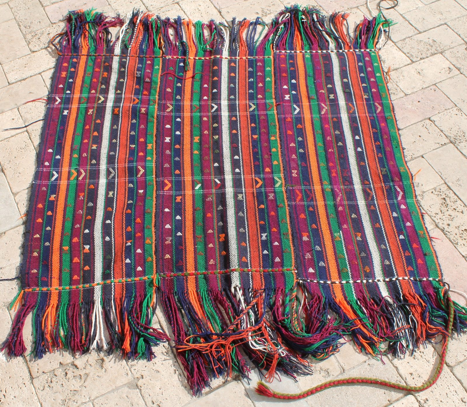 Turkish Kilim 3×2 Size Hand Woven Urfa Striped Neon Color Rug Cicim 98x83cm
