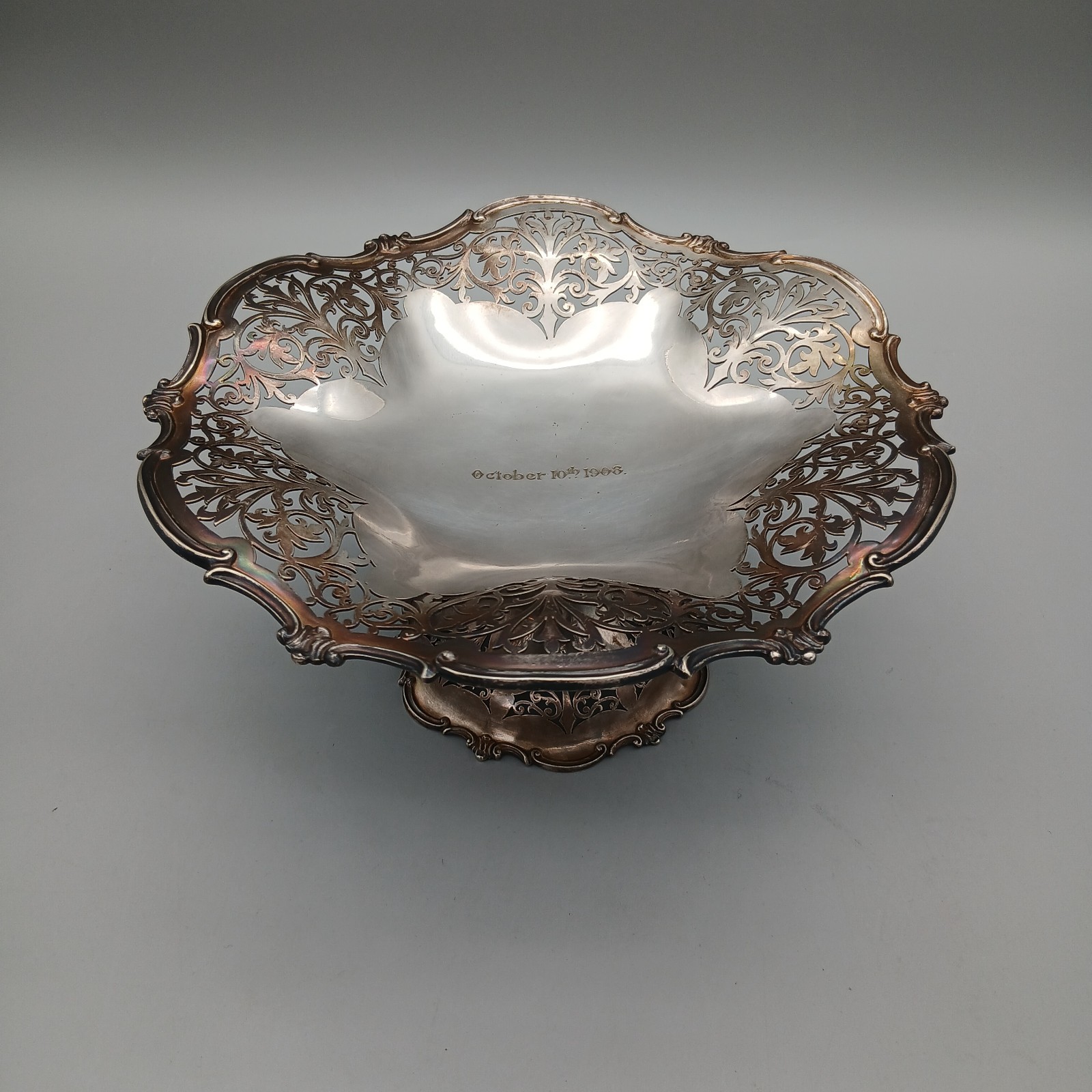 Antique Mappin & Webb Princes Plate Pierced Pedestal Bowl Dated October 1908