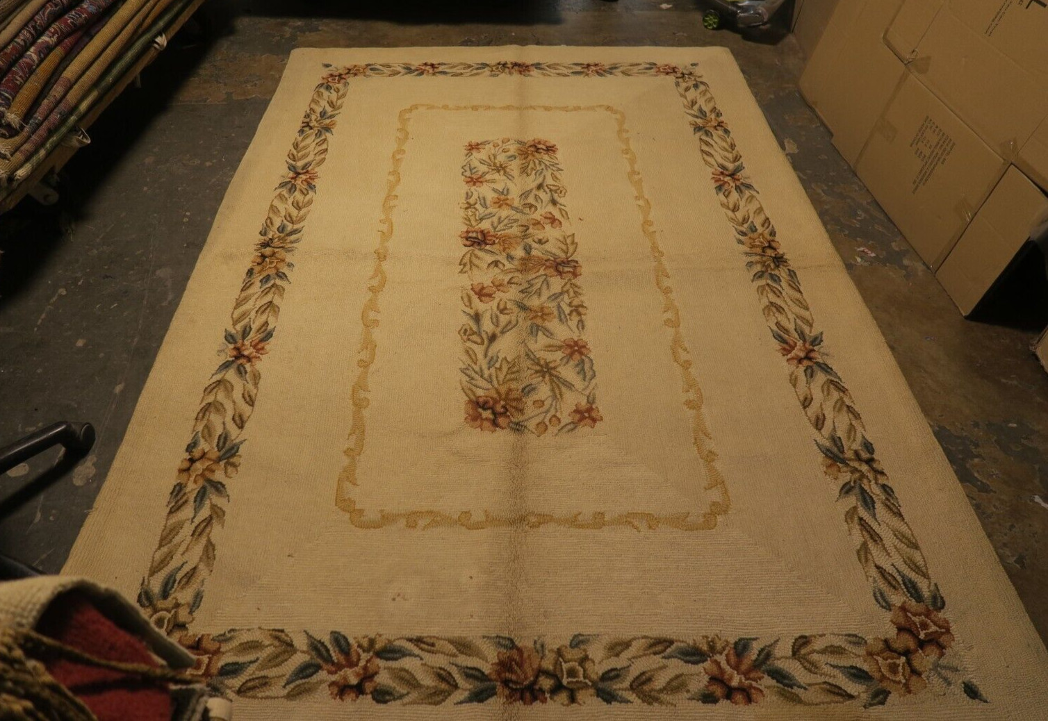 Vintage Wool Blend Hooked Rug Shabby Floral – Japan TransOcean Elegance 5’5×8’5
