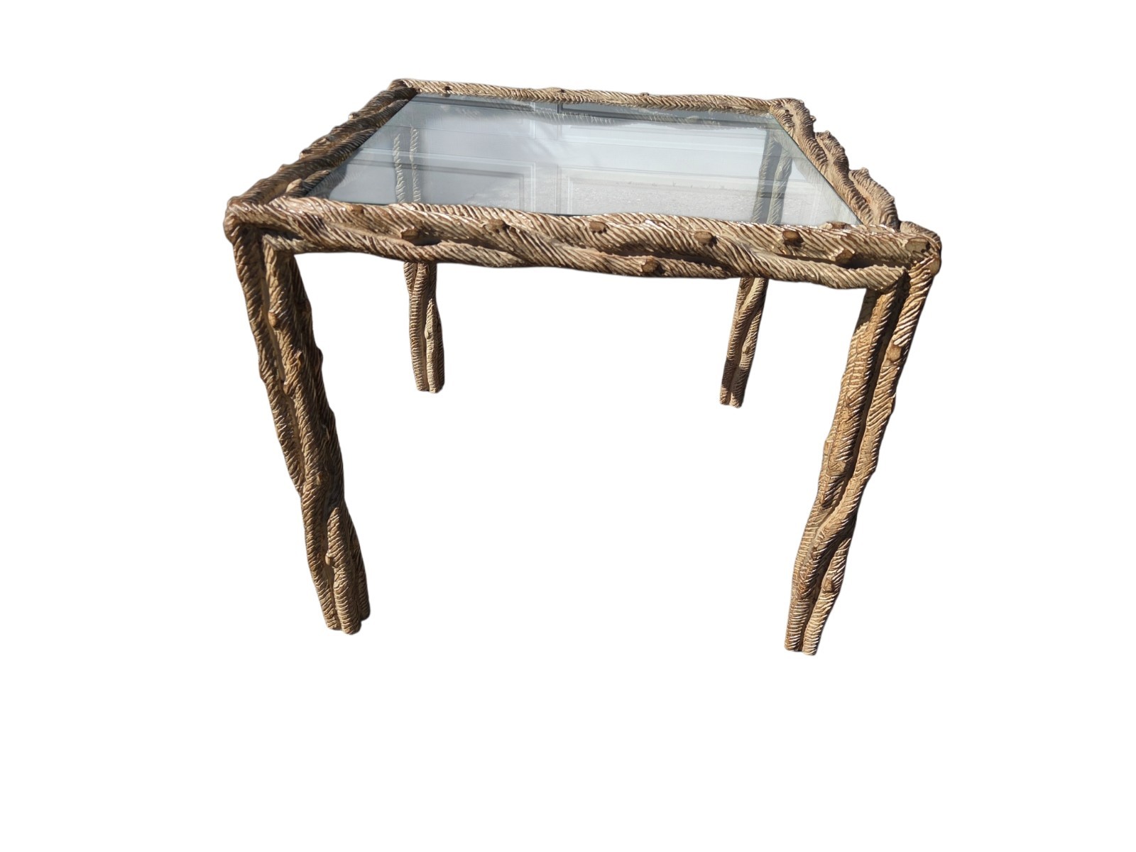 Vintage Carved Faux Bois Mid Century Side Table Hollywood Regency Carved Wood A