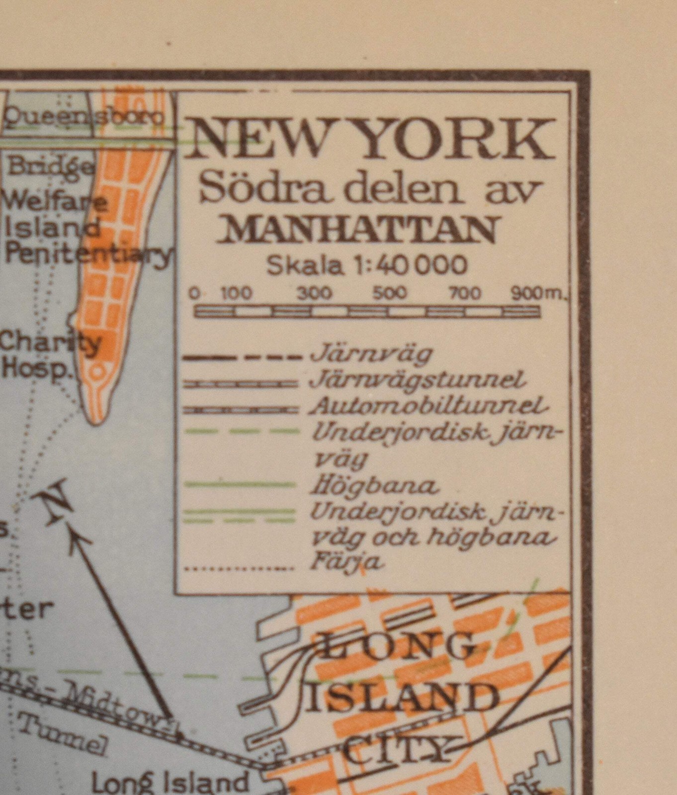 Map of New York City ‘New York II’ Swedish Encyclopedia Plate 1950s Forlagshuset