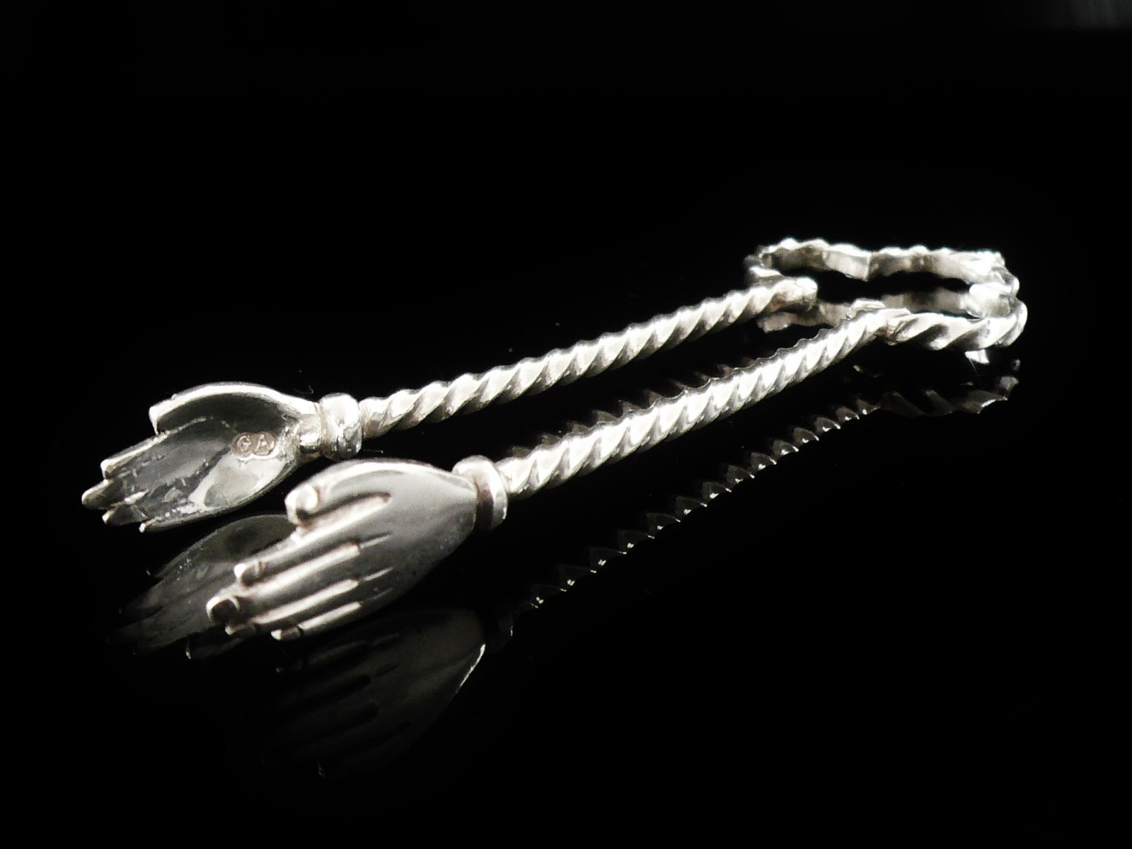 Novelty Sterling Silver Clapping Hands Sugar Tongs, George Adams, London 1880