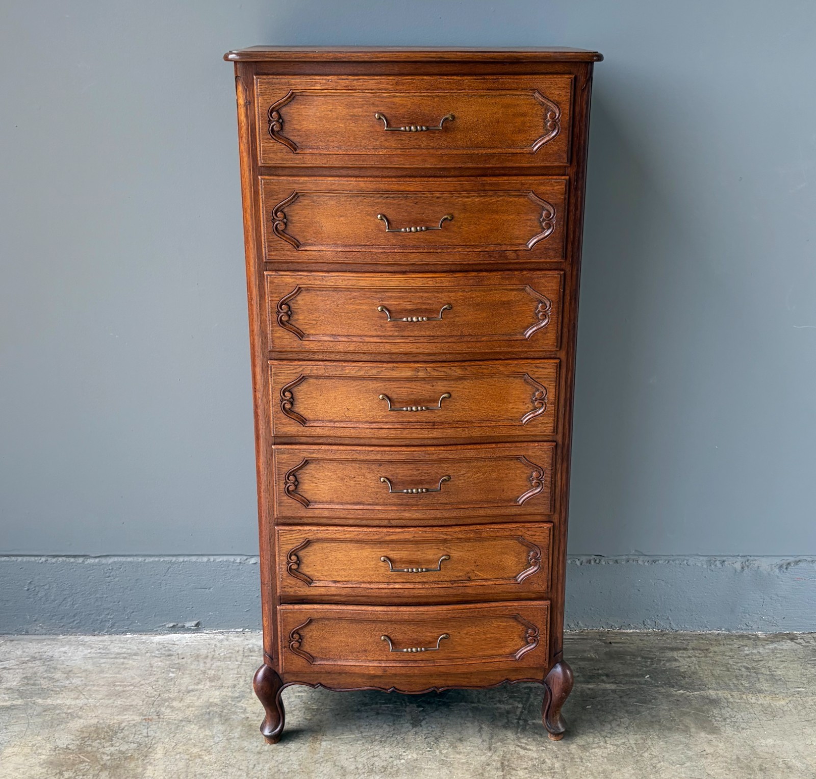 Antique French Solid Oak Wood Lingerie Chest of Drawers/Dresser/Chiffoniere