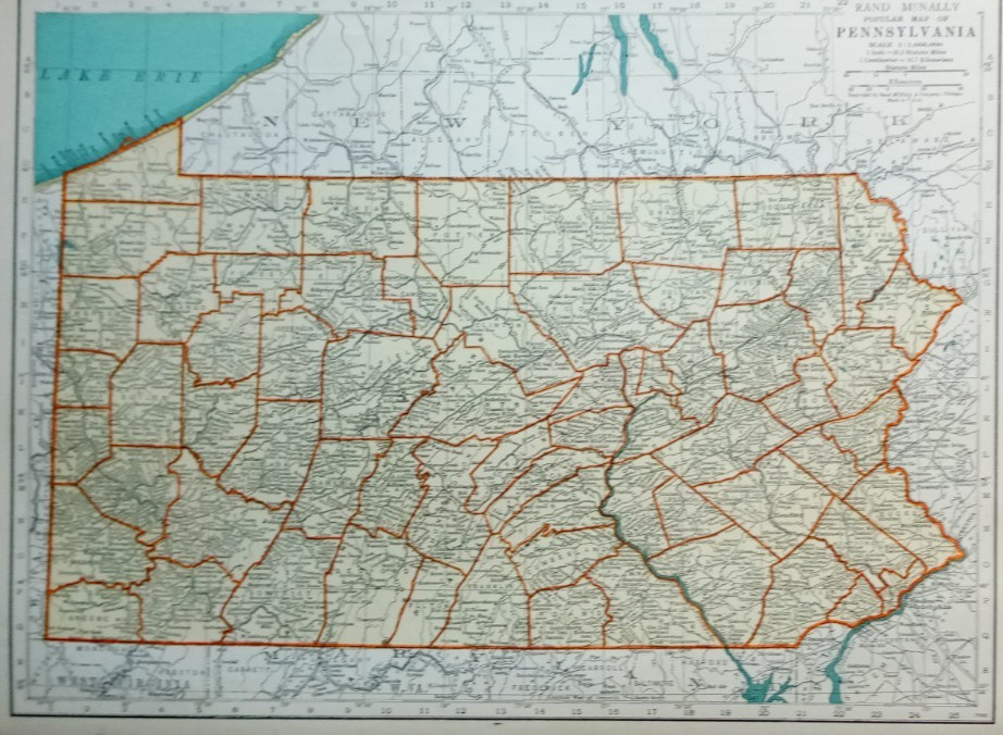 L@@K! Vintage 1936 World Atlas Colored Map of Pennsylvania, PA & Oregon, OR OLD