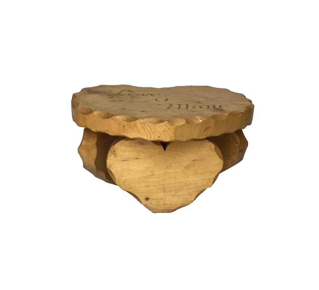 Vintage Handmade Solid Wood Small HEART Shaped Stool Stand – Nice!!