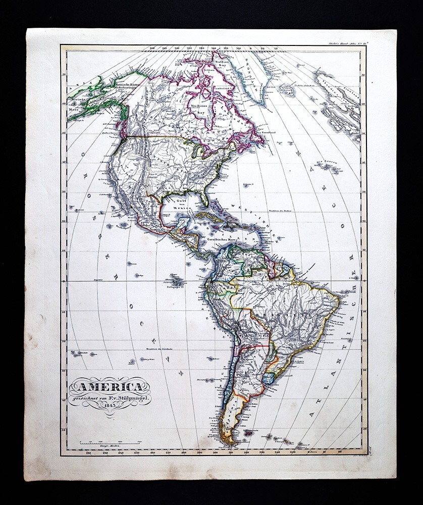 1843 Stulpnagel Map North South America United States Texas California Brazil SA
