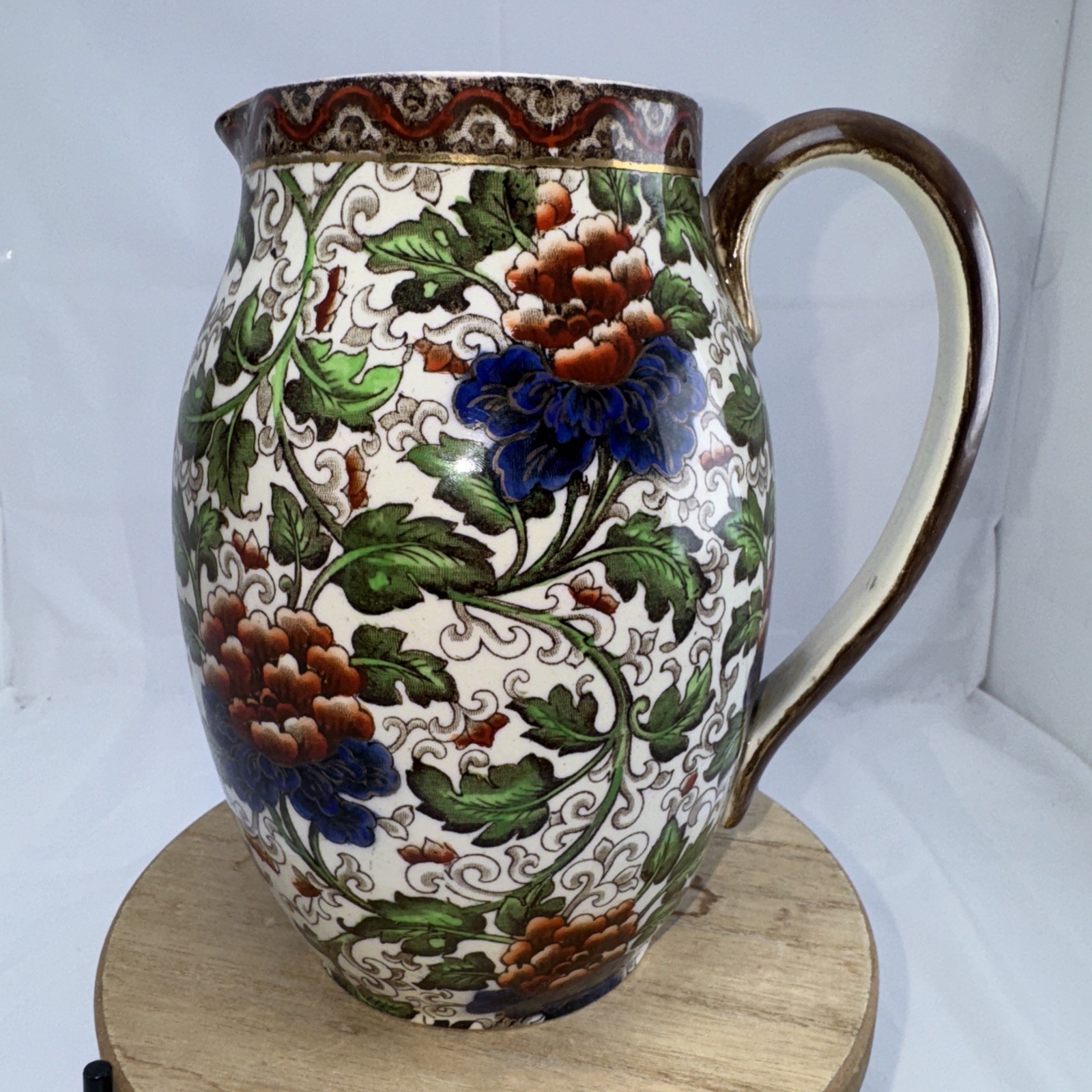 Antique Pitcher Royal Doulton Burslem Chintz D2225, England, 7” RARE Gold Trim